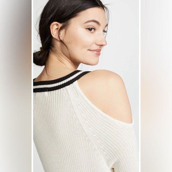 Jack BB Dakota Women's Made The Squad Cold Shoulder Striped V-Neck Sweater - Picture 4 of 5